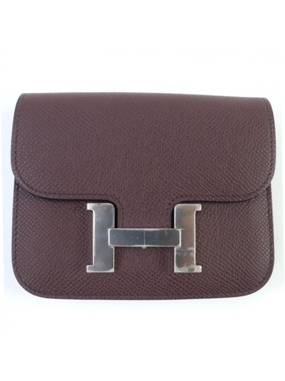 Hermes Constance Slim Vaux Epson Havana Silver Hardware Compact Wallet Engraved
